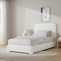 BarnFurin Twin Bed Frame, Cloud Boucle Headboard, Rounded Corners, White