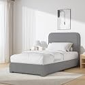 BarnFurin Twin Size Bed Frame, Boucle Upholstered Platform Bed with Headboard, Soft Rounded Corners, No Box Spring Required, Non-Slip and Noise-Free, Easy Assembly, Light Grey