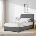 BarnFurin Twin Bed Frame, Cloud Boucle Headboard, Low Profile, Dark Grey