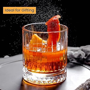 barraid crystal whiskey glassesset of 6 rocks glass with diamond pattern base 300 ml