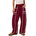 Barrel Pants Women Casual Cargo Wide Leg Baggy Sweatpants Drawstring High Waisted Lounge Palazzo Pants with Pockets