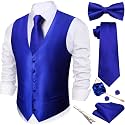 Barry.Wang Men's Suit Vest Tie Bowtie Hanky Cufflinks Clip Brooch 7PCS