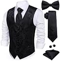 Barry.Wang Men's Suit Vest Tie Bowtie Hanky Cufflinks Clip Brooch 7PCS