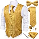 Barry.Wang Men's Suit Vest Tie Bowtie Hanky Cufflinks Clip Brooch 7PCS