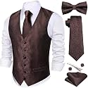 Barry.Wang Men's Suit Vest Tie Bowtie Hanky Cufflinks Clip Brooch 7PCS