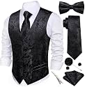 Barry.Wang Men's Suit Vest Tie Bowtie Hanky Cufflinks Clip Brooch 7PCS