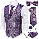 Barry.Wang Men's Suit Vest Tie Bowtie Hanky Cufflinks Clip Brooch 7PCS