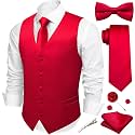 Barry.Wang Men's Suit Vest Tie Bowtie Hanky Cufflinks Clip Brooch 7PCS