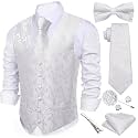 Barry.Wang Men's Suit Vest Tie Bowtie Hanky Cufflinks Clip Brooch 7PCS