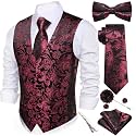 Barry.Wang Men's Suit Vest Tie Bowtie Hanky Cufflinks Clip Brooch 7PCS
