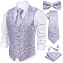 Barry.Wang Men's Suit Vest Tie Bowtie Hanky Cufflinks Clip Brooch 7PCS