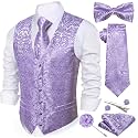 Barry.Wang Men's Suit Vest Tie Bowtie Hanky Cufflinks Clip Brooch 7PCS