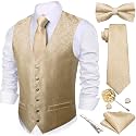 Barry.Wang Men's Suit Vest Tie Bowtie Hanky Cufflinks Clip Brooch 7PCS