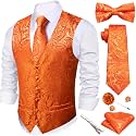 Barry.Wang Men's Suit Vest Tie Bowtie Hanky Cufflinks Clip Brooch 7PCS