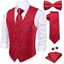 Barry.Wang Men's Suit Vest Tie Bowtie Hanky Cufflinks Clip Brooch 7PCS