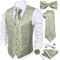 Barry.Wang Men's Suit Vest Tie Bowtie Hanky Cufflinks Clip Brooch 7PCS