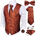Barry.Wang Men's Suit Vest Tie Bowtie Hanky Cufflinks Clip Brooch 7PCS