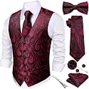 Barry.Wang Men's Suit Vest Tie Bowtie Hanky Cufflinks Clip Brooch 7PCS