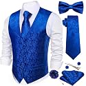 Barry.Wang Men's Suit Vest Tie Bowtie Hanky Cufflinks Clip Brooch 7PCS