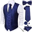 Barry.Wang Men's Suit Vest Tie Bowtie Hanky Cufflinks Clip Brooch 7PCS
