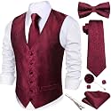 Barry.Wang Men's Suit Vest Tie Bowtie Hanky Cufflinks Clip Brooch 7PCS