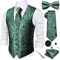 Barry.Wang Men's Suit Vest Tie Bowtie Hanky Cufflinks Clip Brooch 7PCS