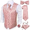 Barry.Wang Men's Suit Vest Tie Bowtie Hanky Cufflinks Clip Brooch 7PCS