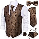 Barry.Wang Men's Suit Vest Tie Bowtie Hanky Cufflinks Clip Brooch 7PCS