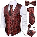 Barry.Wang Men's Suit Vest Tie Bowtie Hanky Cufflinks Clip Brooch 7PCS