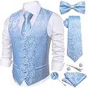 Barry.Wang Men's Suit Vest Tie Bowtie Hanky Cufflinks Clip Brooch 7PCS
