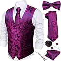 Barry.Wang Men's Suit Vest Tie Bowtie Hanky Cufflinks Clip Brooch 7PCS