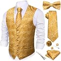 Barry.Wang Men's Suit Vest Tie Bowtie Hanky Cufflinks Clip Brooch 7PCS