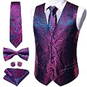 Barry.Wang Men's Suit Vest Tie Bowtie Hanky Cufflinks Clip Brooch 7PCS