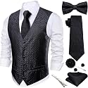 Barry.Wang Men's Suit Vest Tie Bowtie Hanky Cufflinks Clip Brooch 7PCS