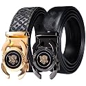 Barry.Wang Mens 2 Pack Ratchet Belts Leather Adjustable 1 3/8" Gift Box