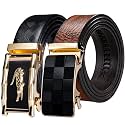 Barry.Wang Mens 2 Pack Ratchet Belts Leather Adjustable 1 3/8" Gift Box