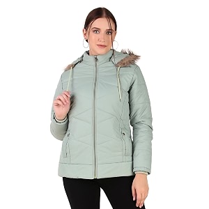 barstow women39s puffer regular fit bomber jacket for winter wear  hood neck  full sleeve  zipper 