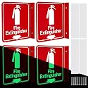 Barydat 4 Pack Fire Extinguisher Signs Glow in Dark with Down Arrow 6" x 6" L-sign Fire Extinguisher Projecting with Pre Drilled Mounting Holes Includes Matching Screws for Home Office Business