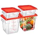 Barydat 4 Pcs Square Food Storage Containers with Lids 2qt &amp; 4qt, Red