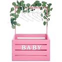 Barydat Wooden Baby Shower Crate Basket with Handle, Pink