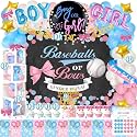 Hombae Baseball or Bows Gender Reveal Decorations, 171 PCs Boy or Girl Gender Reveal Decorations Backdrop Balloon Garland Banner Tablecloth Cake Cupcake Topper Box Cutout Poster Sash Pink Blue