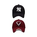 Caps Combo: Set of 2 Unisex Cotton Blend VIRAT Caps for Men and Women - Stylish Sporty Headwear for Cricket, Sports, and All Indoor/Outdoor Activities - Black NY Maroon V Design