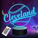 Baseball Gifts, Baseball Night Light, 3D Illusion Lamp for Boys Gift 16 Changing Color Remote Control Kids Room Lighting Ball Decor (Cleveland)
