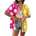Baseball Shirt Women Baseball Jersey Graphic Button Down Shirt Game Day Short Sleeve Tops
