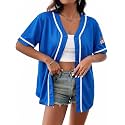 Baseball Shirt Women Baseball Jersey Graphic Button Down Shirt Game Day Short Sleeve Tops