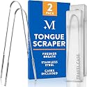 BASIC CONCEPTS Tongue Scraper (2 Pack), Reduce Bad Breath (Travel Cases Included), Stainless Steel Tongue Cleaners, Metal Tongue Scraper, Tongue Scraper for Adults - Fresher Breath in Seconds