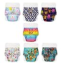 BASIC Pack of 7 Freesize Adjustable, Washable and Reusable Cloth Diaper for babies 0-3 Years | One Size Adjustable Diapers (Pack of 7 diapers+ 7 inserts) Assorted prints