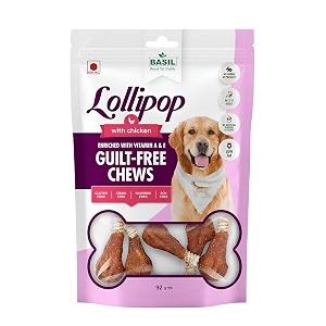 basil gluten free treats amp chews guilt-free lollipop layered with chicken for dogs puppies diet treats for pets 92gms in 1 packet - pack of 1
