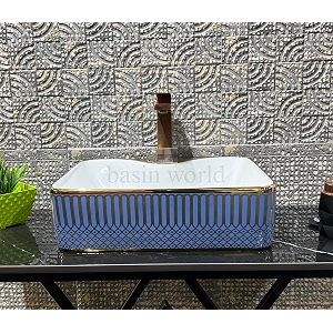 luxury table top sanitary ware  ceramic tabletop wash basin  countertop vessel sink  wash basin over counter for bathroom - gold blue 19 x 14 x 5 inch nctt-117