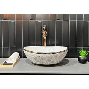 wash basin countertop  tabletop ceramic bathroom sink  wash basin over counter  wash basin for bathroom 16 x 13 x 6 inch nc 815